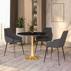 LeisureMod Bristol Table à manger ronde 35" – Plateau en pierre frittée et base robuste en acier doré pour cuisine et petits espaces