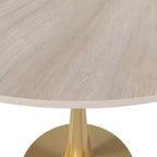 LeisureMod Bristol Table à manger ronde 35" – Plateau en pierre frittée et base robuste en acier doré pour cuisine et petits espaces