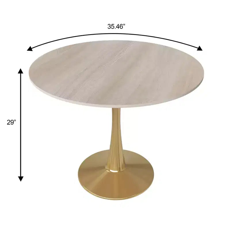 LeisureMod Bristol Table à manger ronde 35" – Plateau en pierre frittée et base robuste en acier doré pour cuisine et petits espaces