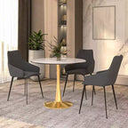 LeisureMod Bristol Table à manger ronde 35" – Plateau en pierre frittée et base robuste en acier doré pour cuisine et petits espaces