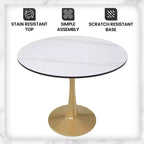 LeisureMod Bristol Table à manger ronde 35" – Plateau en pierre frittée et base robuste en acier doré pour cuisine et petits espaces
