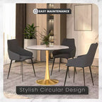 LeisureMod Bristol Table à manger ronde 35" – Plateau en pierre frittée et base robuste en acier doré pour cuisine et petits espaces