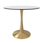 LeisureMod Bristol Table à manger ronde 35" – Plateau en pierre frittée et base robuste en acier doré pour cuisine et petits espaces