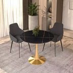 LeisureMod Bristol Table à manger ronde 35" – Plateau en pierre frittée et base robuste en acier doré pour cuisine et petits espaces