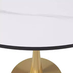 LeisureMod Bristol Table à manger ronde 35" – Plateau en pierre frittée et base robuste en acier doré pour cuisine et petits espaces
