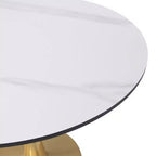 LeisureMod Bristol Table à manger ronde 35" – Plateau en pierre frittée et base robuste en acier doré pour cuisine et petits espaces