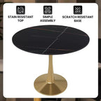 LeisureMod Bristol Table à manger ronde 35" – Plateau en pierre frittée et base robuste en acier doré pour cuisine et petits espaces