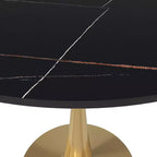LeisureMod Bristol Table à manger ronde 35" – Plateau en pierre frittée et base robuste en acier doré pour cuisine et petits espaces