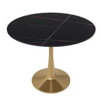 LeisureMod Bristol 35 Round Dining Table  Sintered Stone Top Accent Caf Table & Sturdy Steel Gold Pedestal Base for Kitchen and Small Spaces