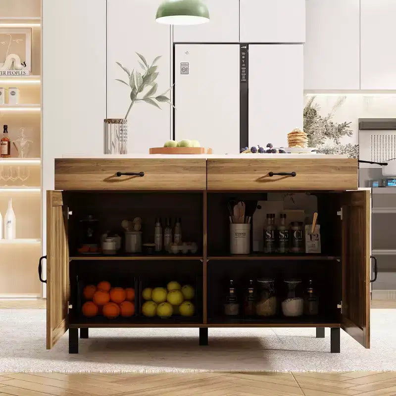 Îlot de cuisine Famapy marron 2 portes avec 2 tiroirs