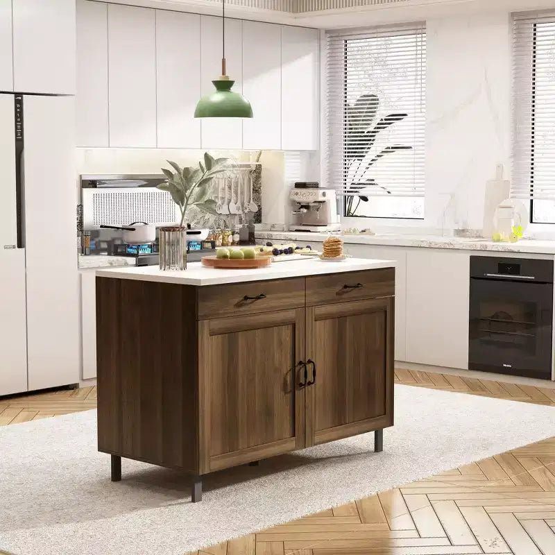 Îlot de cuisine Famapy marron 2 portes avec 2 tiroirs