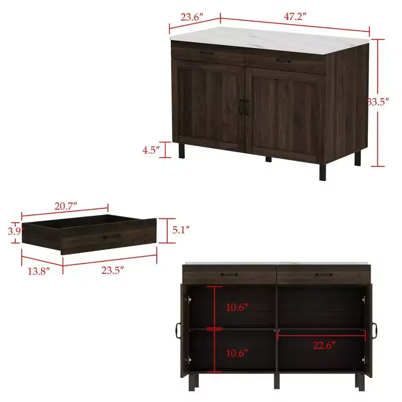Îlot de cuisine Famapy marron 2 portes avec 2 tiroirs