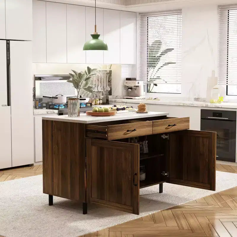 Îlot de cuisine Famapy marron 2 portes avec 2 tiroirs