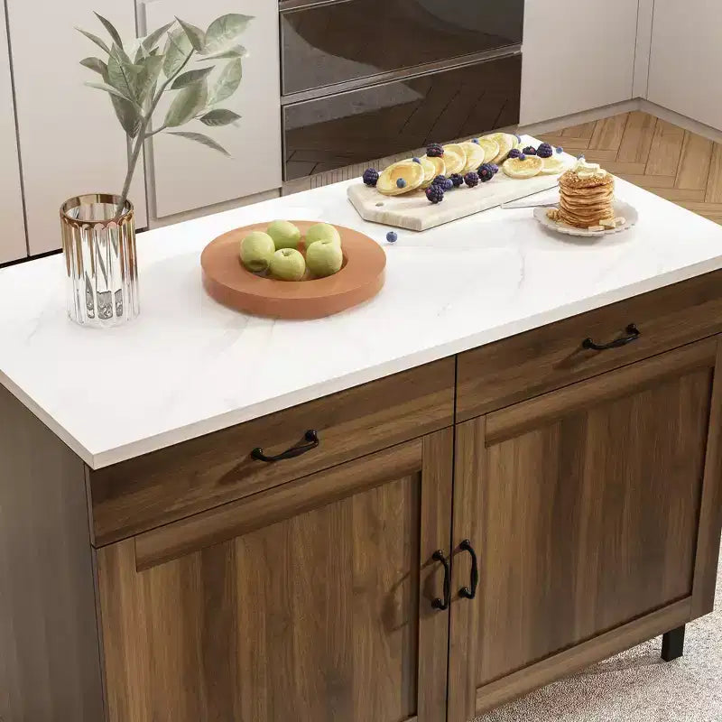 Îlot de cuisine Famapy marron 2 portes avec 2 tiroirs