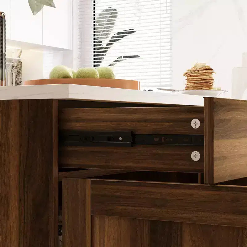 Îlot de cuisine Famapy marron 2 portes avec 2 tiroirs