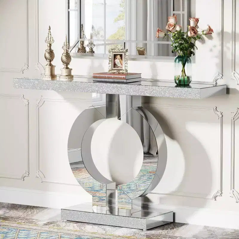 Console moderne Lantine 43 avec base en O et miroir