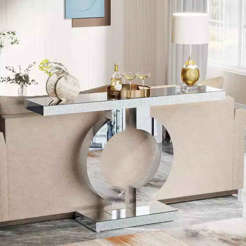 Console moderne Lantine 43 avec base en O et miroir