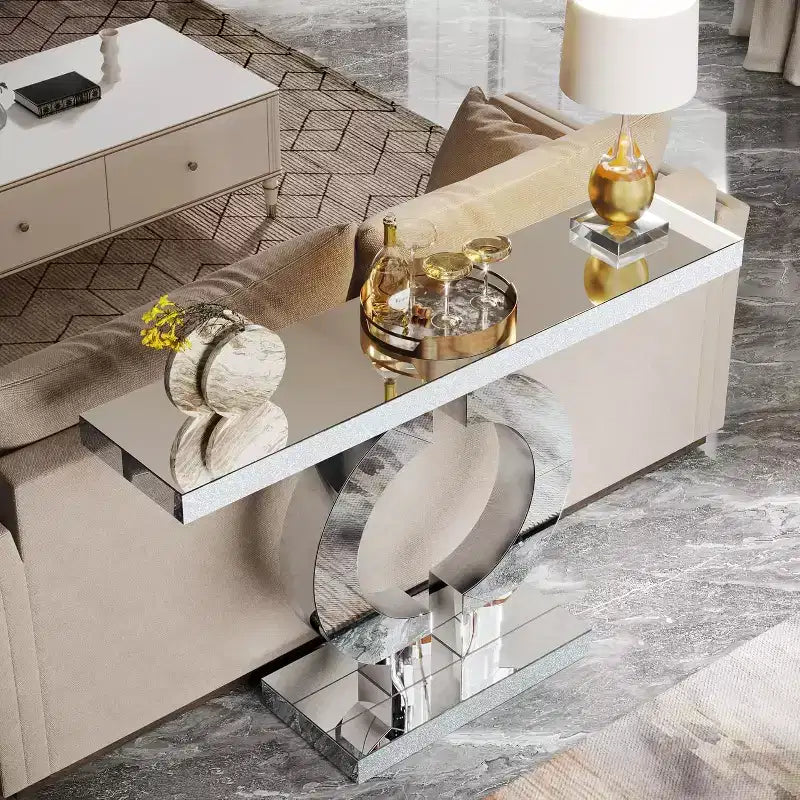 Console moderne Lantine 43 avec base en O et miroir