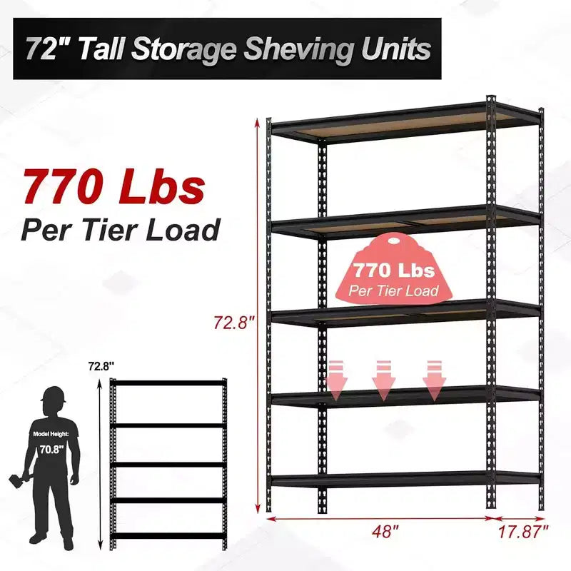 Étagères de rangement WhizMax à 5 niveaux, étagère métallique robuste, unité d'étagères de rangement de garage réglable, 122 x 46 x 185 cm, noire