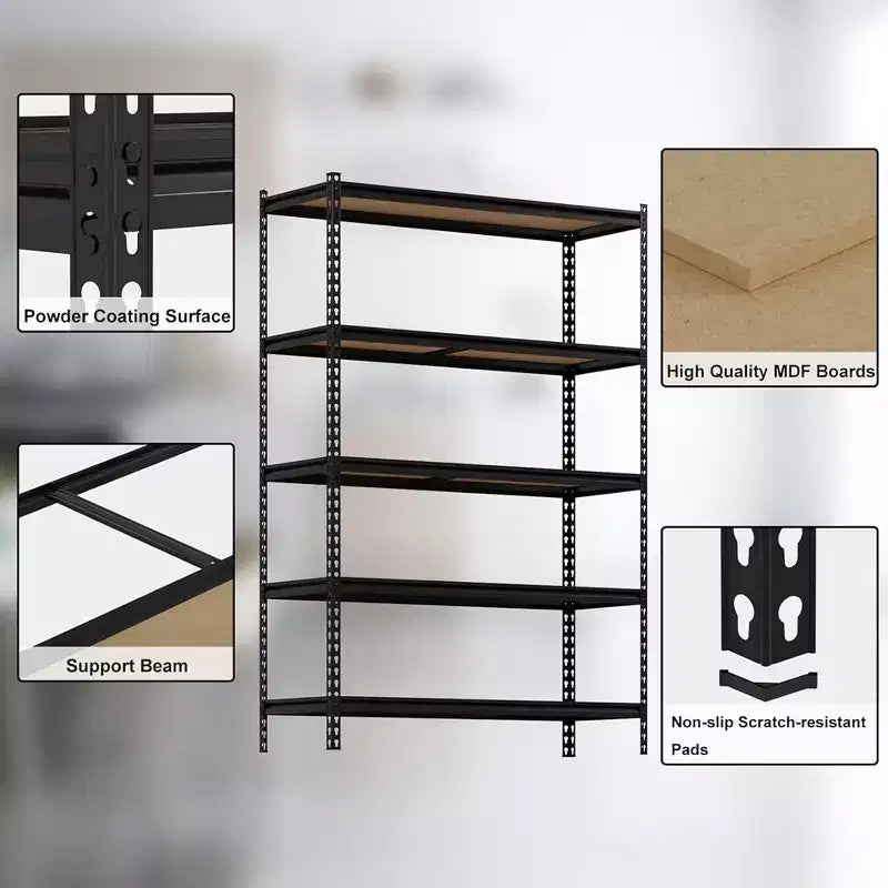 Étagères de rangement WhizMax à 5 niveaux, étagère métallique robuste, unité d'étagères de rangement de garage réglable, 122 x 46 x 185 cm, noire