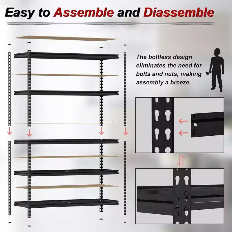 Étagères de rangement WhizMax à 5 niveaux, étagère métallique robuste, unité d'étagères de rangement de garage réglable, 122 x 46 x 185 cm, noire