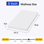 FDW Matelas en mousse à mémoire de forme au thé vert de 5 pouces, infusé de gel rafraîchissant, sans fibre de verre/certifié CertiPUR-US/livré dans une boîte, blanc