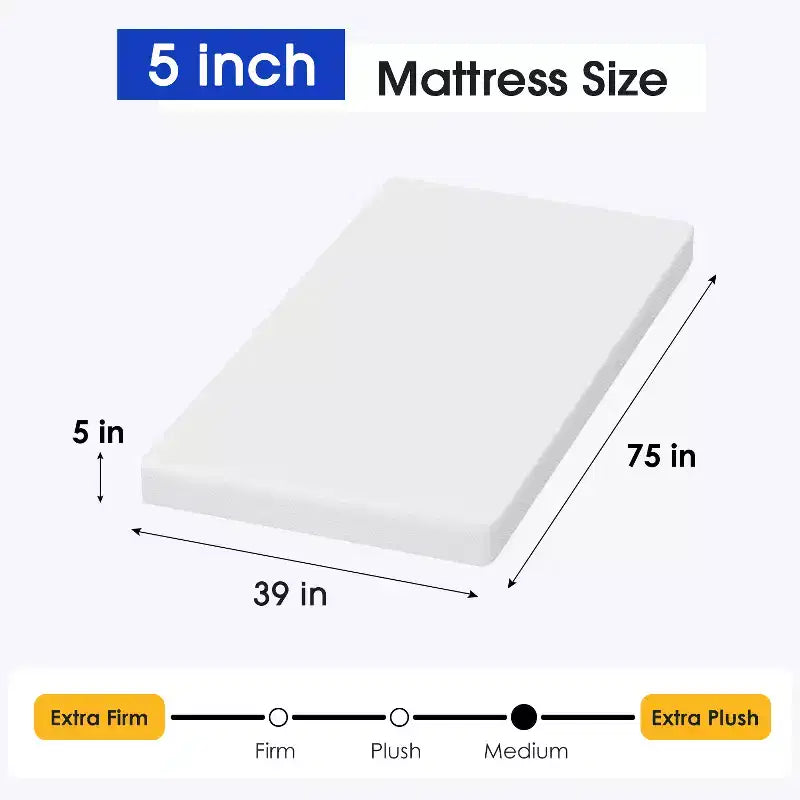 FDW Matelas en mousse à mémoire de forme au thé vert de 5 pouces, infusé de gel rafraîchissant, sans fibre de verre/certifié CertiPUR-US/livré dans une boîte, blanc