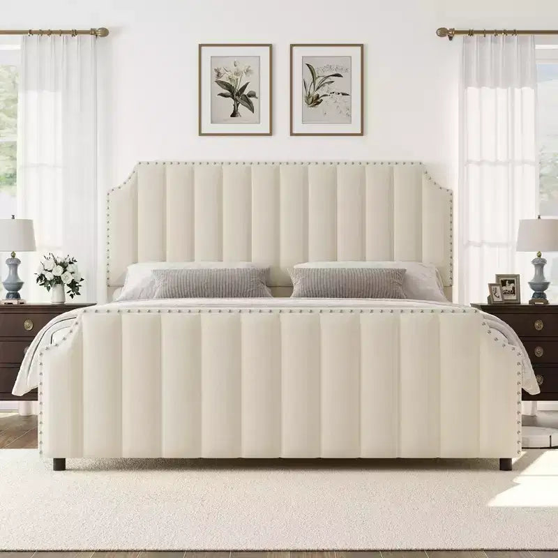 Platform Bed Frame with 50.2 Headboard, Velvet Upholstered Bed Frame