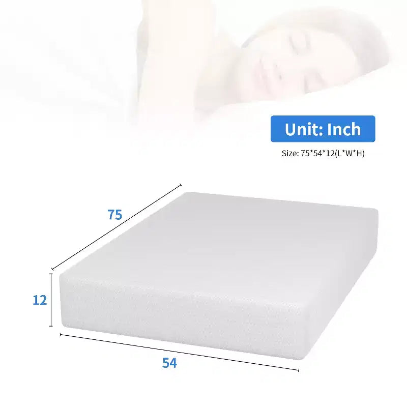 FDW Matelas en mousse à mémoire de forme au thé vert de 12 pouces, infusé de gel rafraîchissant, sans fibre de verre/certifié CertiPUR-US/matelas en boîte, blanc
