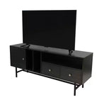 Meuble TV Rochester LeisureMod avec cadre en bois, rangement fermé et pieds en fer noir - Console média, salon, centre de divertissement moderne