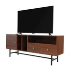 Meuble TV Rochester LeisureMod avec cadre en bois, rangement fermé et pieds en fer noir - Console média, salon, centre de divertissement moderne