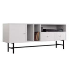 Meuble TV Rochester LeisureMod avec cadre en bois, rangement fermé et pieds en fer noir - Console média, salon, centre de divertissement moderne