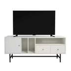 Meuble TV Rochester LeisureMod avec cadre en bois, rangement fermé et pieds en fer noir - Console média, salon, centre de divertissement moderne