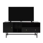 Meuble TV Rochester LeisureMod avec cadre en bois, rangement fermé et pieds en fer noir - Console média, salon, centre de divertissement moderne