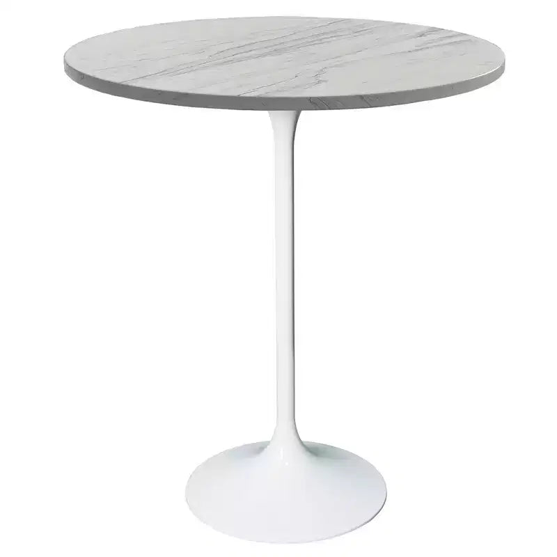 Leisuremod Verve 27 Round Bar Height Dining Table - Modern Resin Top with White Steel Pedestal Base Counter Height Table for Kitchen, Home, and Pub