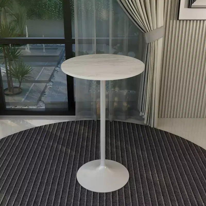 Leisuremod Verve 27 Table de Bar Ronde - Plateau Moderne en Résine avec Piètement Central en Acier Blanc, Table Hauteur Comptoir pour Cuisine, Maison et Pub