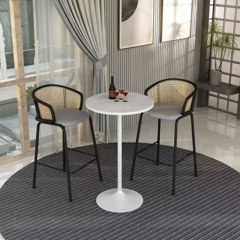 Leisuremod Verve 27 Table de Bar Ronde - Plateau Moderne en Résine avec Piètement Central en Acier Blanc, Table Hauteur Comptoir pour Cuisine, Maison et Pub