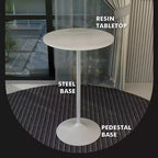 Leisuremod Verve 27 Table de Bar Ronde - Plateau Moderne en Résine avec Piètement Central en Acier Blanc, Table Hauteur Comptoir pour Cuisine, Maison et Pub