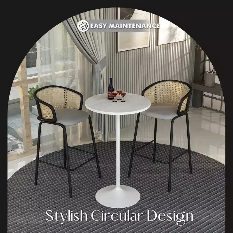 Leisuremod Verve 27 Table de Bar Ronde - Plateau Moderne en Résine avec Piètement Central en Acier Blanc, Table Hauteur Comptoir pour Cuisine, Maison et Pub