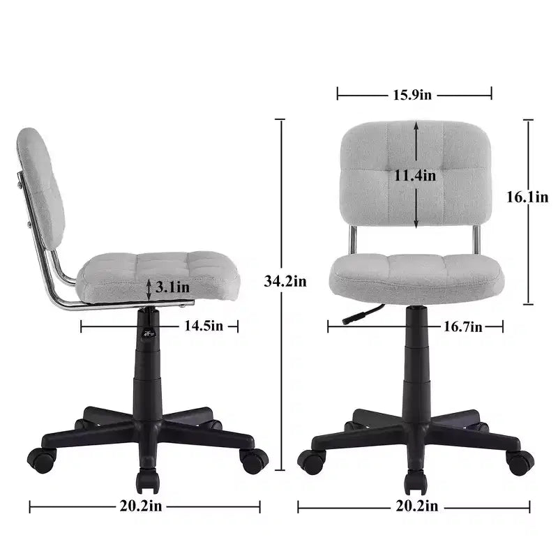 Chaise de bureau à domicile moderne VECELO sans accoudoirs, pivotante à 360 degrés, réglable en hauteur