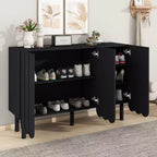 Meuble à chaussures minimaliste de style crème avec 5 pieds en bois massif, buffet avec étagères réglables et portes ondulées 4B - ModernLuxe