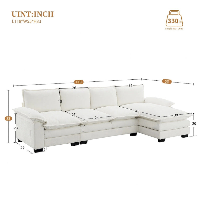 [VIDEO provided][New]118*55 Canapé moderne en chenille en forme de L avec double coussin d'assise, meubles d'intérieur rembourrés à 5 places, S