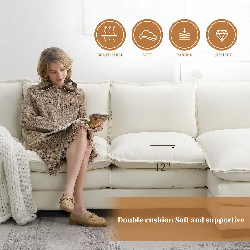 [VIDEO provided][New]118*55 Canapé moderne en chenille en forme de L avec double coussin d'assise, meubles d'intérieur rembourrés à 5 places, S