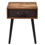Table de chevet d'appoint Costway style mi-siècle avec tiroir en tissu marron rustique
