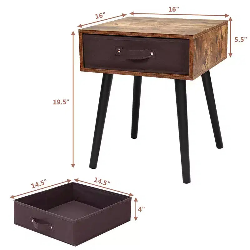 Table de chevet d'appoint Costway style mi-siècle avec tiroir en tissu marron rustique