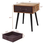 Table de chevet d'appoint Costway style mi-siècle avec tiroir en tissu marron rustique