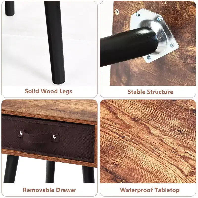 Table de chevet d'appoint Costway style mi-siècle avec tiroir en tissu marron rustique