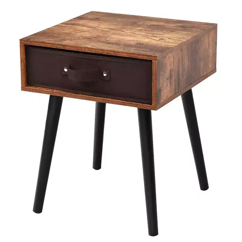 Table de chevet d'appoint Costway style mi-siècle avec tiroir en tissu marron rustique