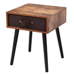 Table de chevet d'appoint Costway style mi-siècle avec tiroir en tissu marron rustique