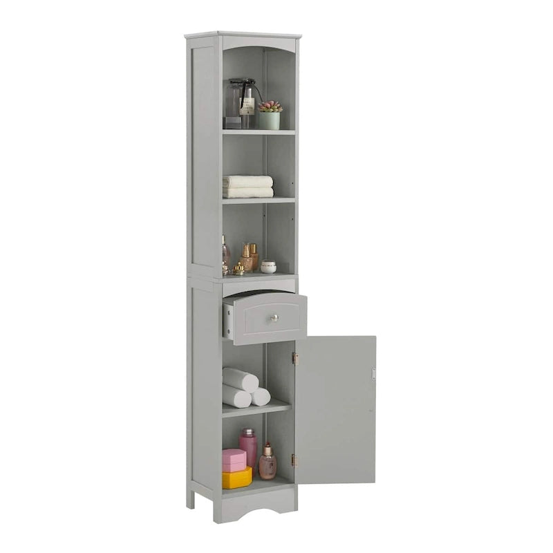 Meuble de salle de bain haut avec placard de rangement, tiroir et étagères